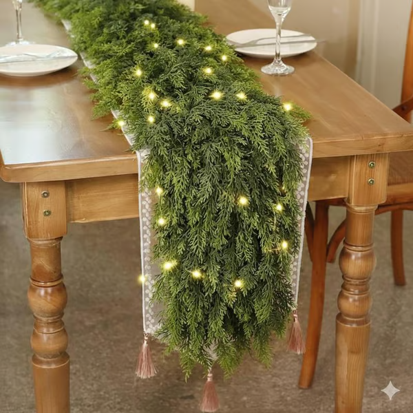 🏆Flash Sale⚡🌲6FT Pre-Lit Christmas Cedar Garland with LED Lights – Realistic Greenery for Indoor & Outdoor Holiday Decor🌿