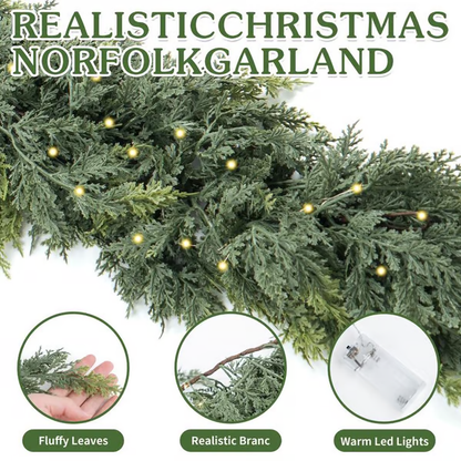 🏆Flash Sale⚡🌲6FT Pre-Lit Christmas Cedar Garland with LED Lights – Realistic Greenery for Indoor & Outdoor Holiday Decor🌿
